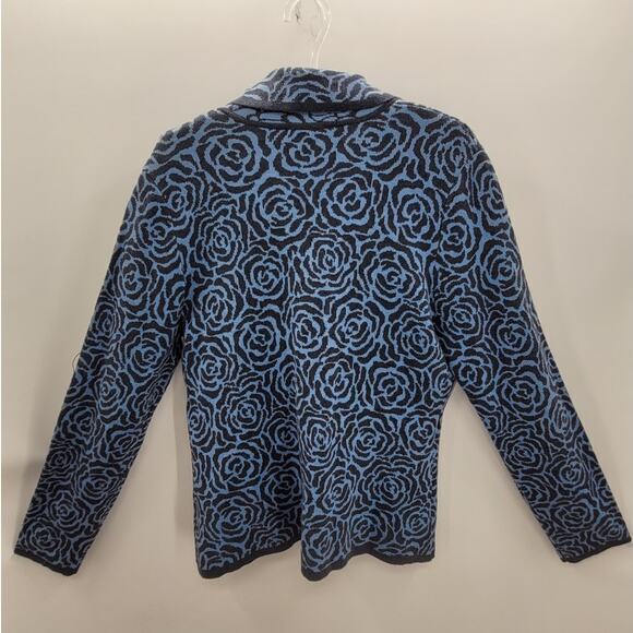 Isaac Mizrahi Live Blue Gray Knit Floral Resort Wear 2 Button Sweater Jacket - Picture 3 of 13